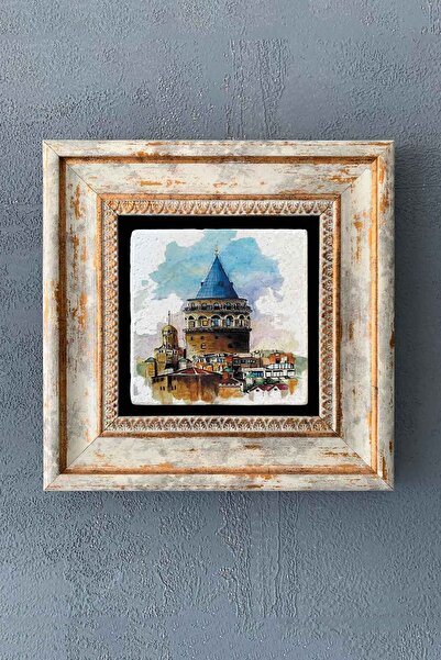 Oscar Stone Decor Galata Çizim Çerçeveli Taş Tablo 20x20 Cm-wall Decor