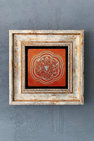 Oscar Stone Decor Sri Yantra Çerçeveli Taş Duvar Dekoru 20x20 cm