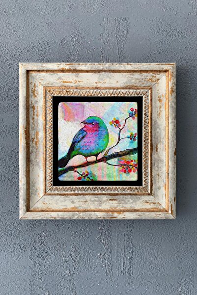 Oscar Stone Decor Çerçeveli Taş Duvar Dekoru Tablo 20cm X 20cm Kuş / Bird