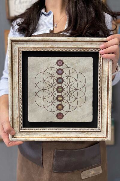 Oscar Stone Decor Çerçeveli Tablo Taş Duvar Dekoru 30 X 30 Cm Lotus Sri Yantr...