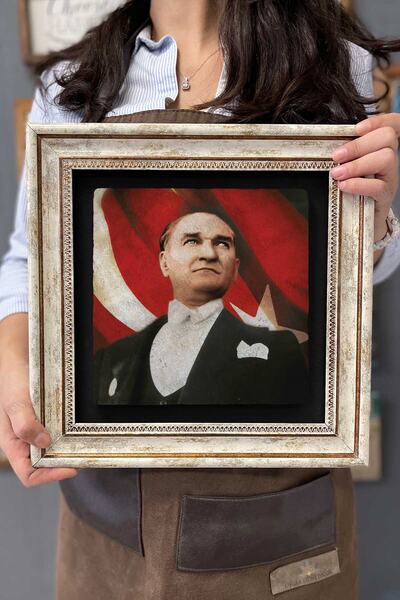 Oscar Stone Decor Çerçeveli Tablo Taş Duvar Dekoru 30 X 30 Cm Atatürk Özel Çizim