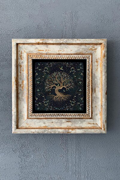 Oscar Stone Decor Hayat Ağacı Çerçeveli Taş Duvar Dekoru 20x20 cm