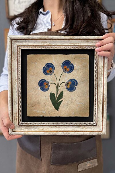 Oscar Stone Decor Çerçeveli Tablo Taş Duvar Dekoru 30 X 30 Cm Ebruli Çiçek Ta...