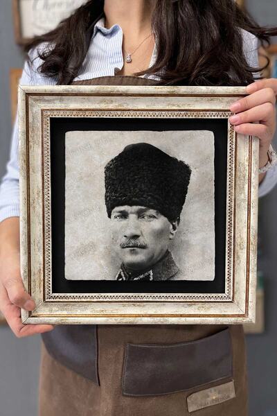 Oscar Stone Decor Çerçeveli Tablo Taş Duvar Dekoru 30 X 30 Cm Kalpaklı Atatürk