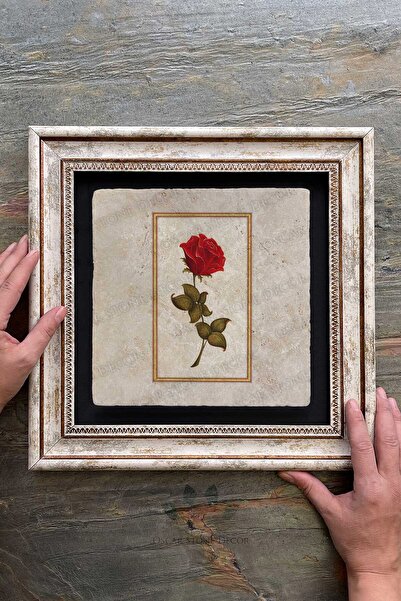 Oscar Stone Decor Çerçeveli Tablo Taş Duvar Dekoru 30 X 30 Cm Tek Gül Tablosu