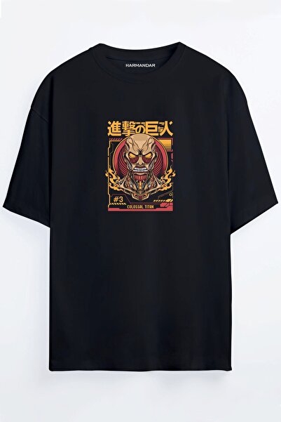 MELADYAN تي شيرت كبير الحجم مطبوع عليه Attack On Titan - Types Titan