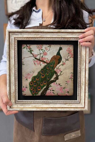 Oscar Stone Decor Çerçeveli Tablo Taş Duvar Dekoru 30 X 30 Cm Tavus Kuşu Pembe Çiçekler
