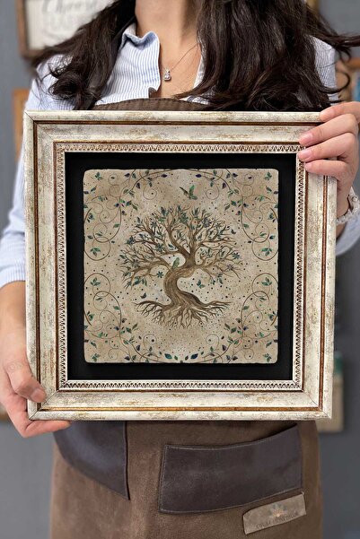 Oscar Stone Decor Çerçeveli Tablo Taş Duvar Dekoru 30 X 30 Cm Hayat Ağacı Tab...