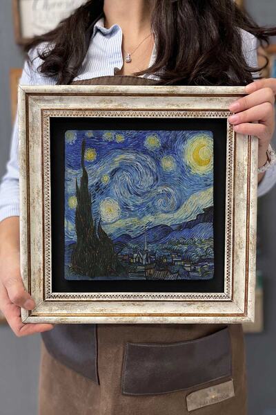 Oscar Stone Decor Çerçeveli Tablo Taş Duvar Dekoru 30 X 30 Cm Van Gogh Yıldız...