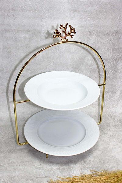 Jenisa 2-Tier Gold Shelf Gold Coral Accessory Presentation Holder Treat Stand