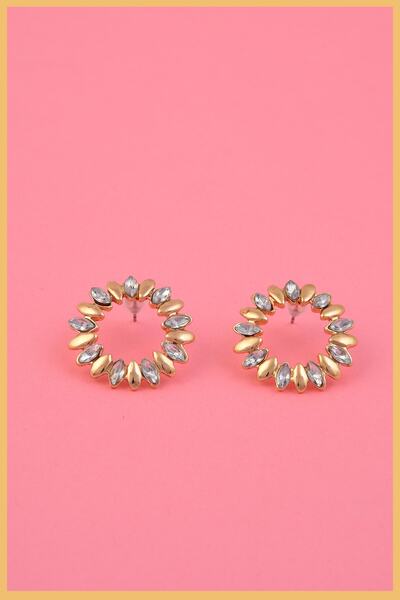 AURRARİ Altın Kaplama Markiz Taşlı Halka Küpe