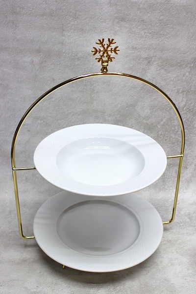Jenisa 2-Tier Gold Shelf Gold Snowflake Accessory Presentation Holder Treat Stand
