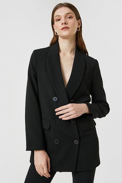Koton Zweireihiger Damen-Blazer mit Pattentaschen und Details und Knöpfen 3sak50003uw