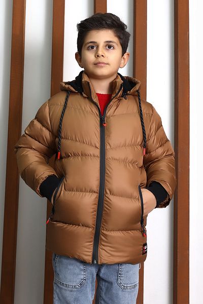 MUSD LİFE Мъжко, кафяво, детско, водоустойчиво и ветроустойчиво палто с качулка и подплата от кожа