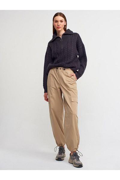 Dilvin 70416 Soft Textured Jogger Trousers-beige