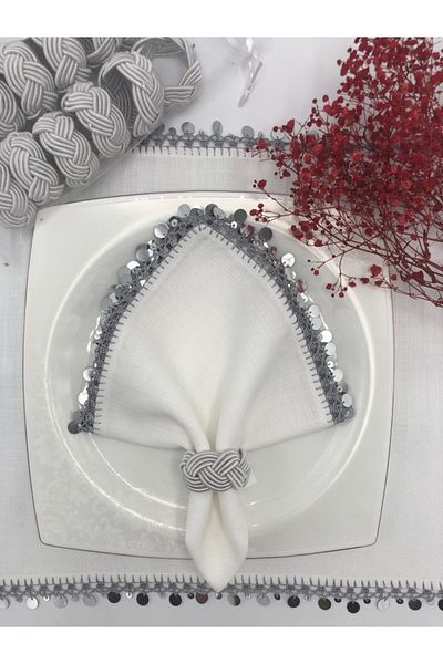 KATMERTEKS 8 Pieces Silver Napkin Ring Ring Wicker Model