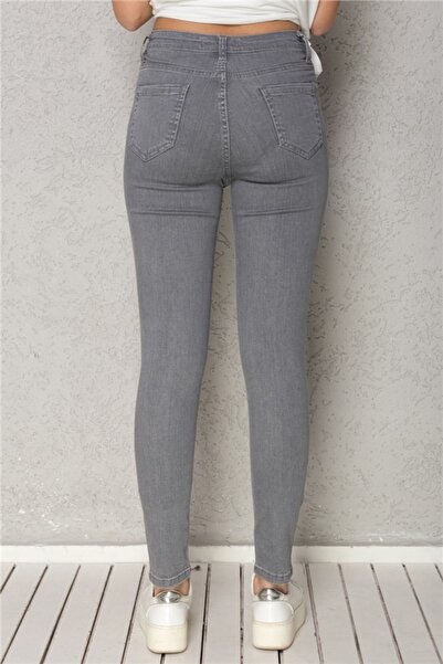 LAMİRA High Waist Skinny Skinny Leg Cotton Jeans Denim Trousers Gray Stretchy Lycra