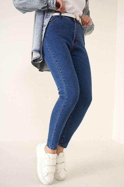 LAMİRA Pantaloni skinny albaștri skinny din lycra indigo pentru femei