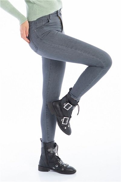 LAMİRA Skinny Loose Denim Trousers Jean Gray High Waist Lycra Flexible