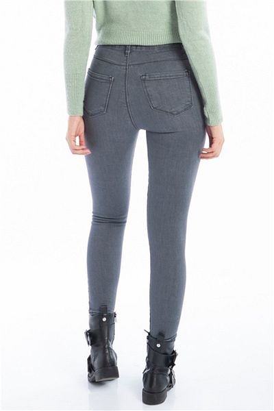 LAMİRA Skinny Loose Denim Trousers Jean Gray High Waist Lycra Flexible