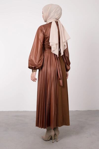 modabirsen Pleated Leather Detailed Dress