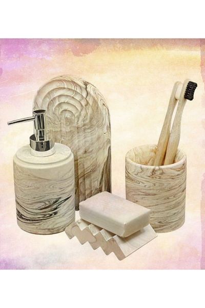 Trust Stone Σετ μπάνιου Marble Beige Series, Διανομέας υγρού σαπουνιού Σετ αξεσουάρ από σκυρόδεμα οδοντόβουρτσας...