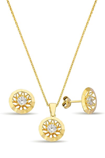 Argentum Concept 18k Altın Kaplamalı Zirkon Taşlı 925 Ayar Gümüş Set - 67018503