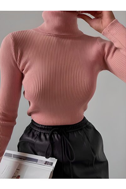 SELMAEMRE Cotton Lycra High Neck Sweater Blouse