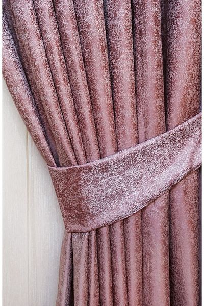 Yuka Truva Dark Powder Double Wing Medium Pleated Jacquard Satin Textured Background Curtain with Shiny Pattern 100 X 260