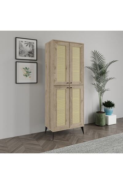 MERLİN MOBİLYA Diamond 4 Kapaklı 6 Raflı Hazeran Dolap
