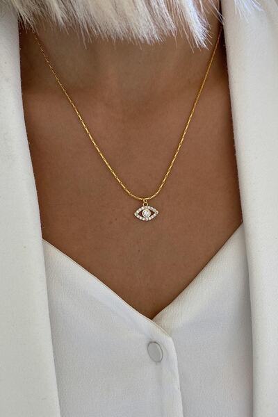 Bonnjerra Jewellery Altın Kaplama Yılan Zincir Zirkon Taşlı Göz Kolye