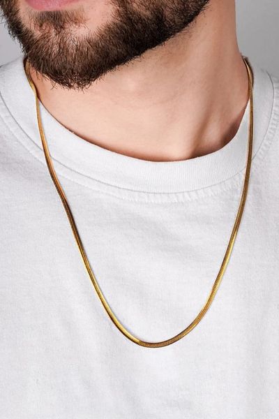 The Collection Flat Italian Model Gold Snake Necklace 316 L Steel Men's Chain
