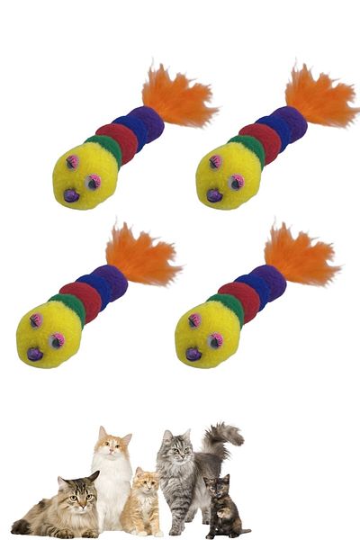 Buffer ® 4 Pieces of Soft String Caterpillar Shaped Colorful Cute Pet Toy