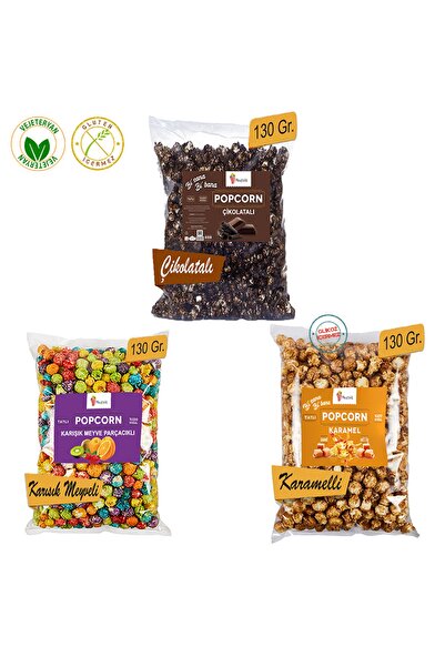 Festiva 3 Paket Mix Karışık Set Patlamış Mısır  Popcorn Karamelli Çikolatalı Karışık Meyve Parçacıklı
