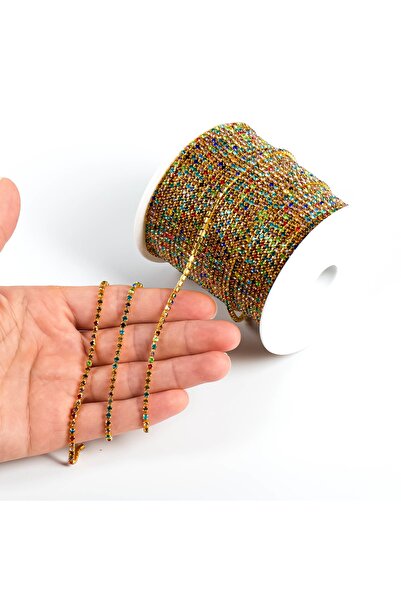 yfhobi 2 Metre - 2.5 Mm (ss8) Karışık Renkli Kristal Taşlı Şerit, Altın Renk ...