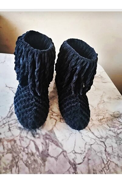 Genel Markalar Ev Botu Panduf Kadife Siyah Püsküllü El Örgüsü