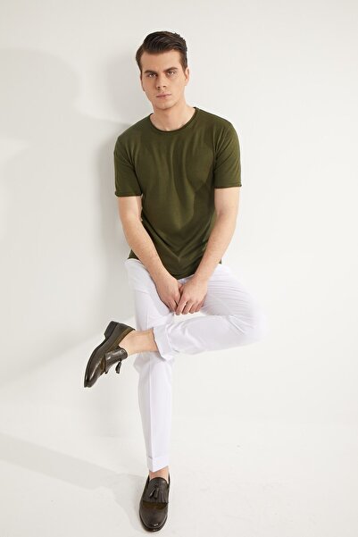 Fc Plus Erkek Haki Sosis Yaka Kısa Kol Pamuk Karışım Slım Fıt Triko