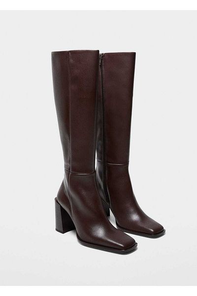 MANGO Woman Lederstiefel mit quadratischer Spitze