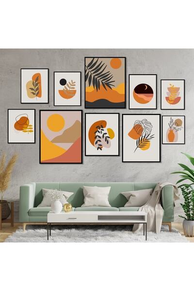 NT Handmade 8 Parça Turuncu Sarı Yapraklar Duvar Dekoru Salon Oturma Yatak Od...