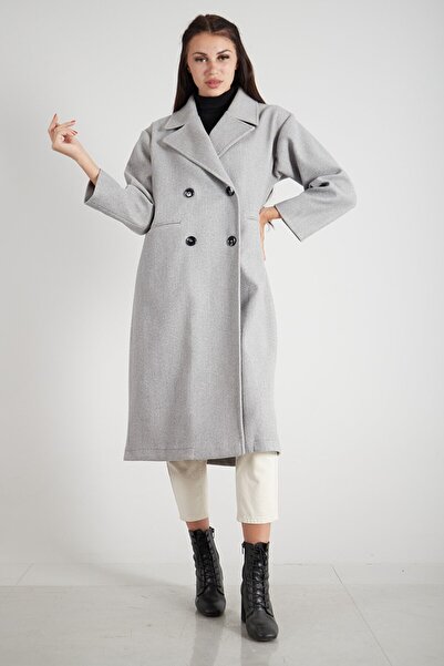 WeekJack Palton oversize tricotat caju, căptușit în față, cu nasturi