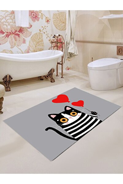 eco concept Cute Cat Bath Mat, Heart Mat, Non-Slip Base, Toilet Seat Set, Decorative Mat, 60x100 Cm