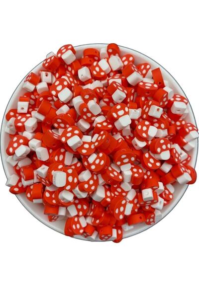 Hedef Bijuteri 25 Adet Mantar Model Polimer Kil Fimo, Kırmızı Beyaz Mantar Fi...