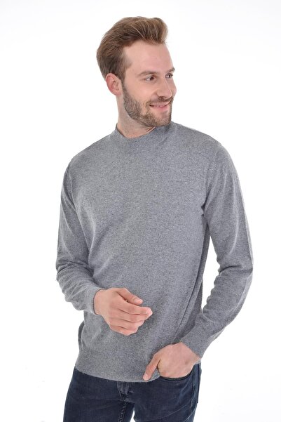 Çizgi Triko Men's Half Fisherman Angora Rabbit Wool Regular Fit Sweater 4462 Gray