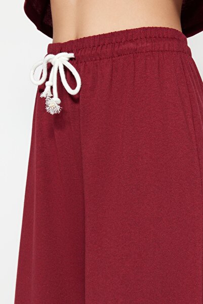 Trendyol Collection Burgundy Cotton Leisure Printed Piping Detail Knitted Pajamas Set Thmss21Pt0953