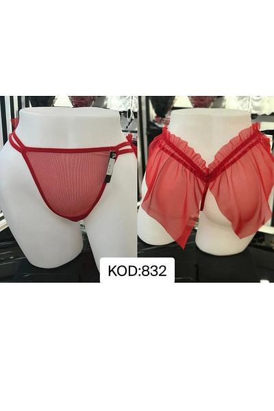 DON AMOR Red Lace Thong Panties - with Skirt