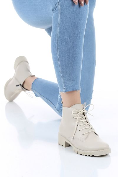 apelles Shoes Lace-Up Beige Leather Daily Women's Boots