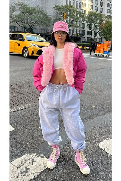 la gizzia Gray Black 3 Thread Raised High Waist Elasticized Large Size Oversized Sweatpants