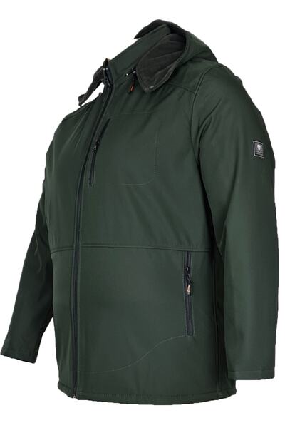 Epos Büyük Beden Softshell Su Geçirmez Içi Polarlı Kapuşonlu Erkek Mont