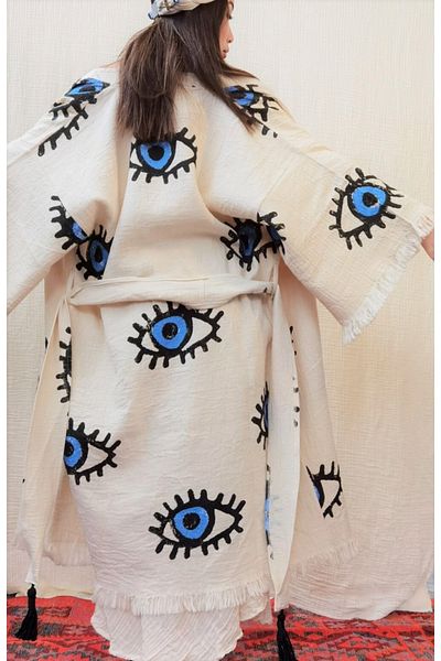 Su Koleksiyon Wooden Printed Eye Caftan - Eyed Patterned Caftan