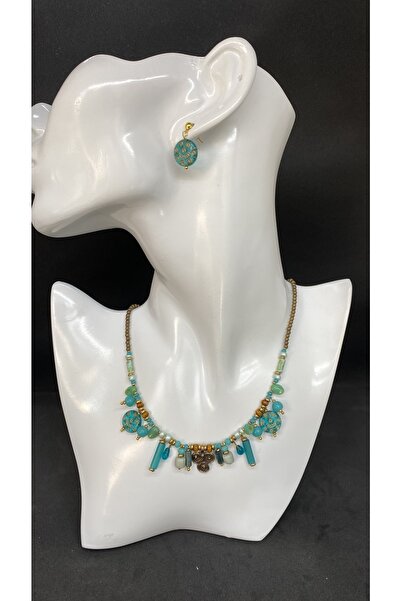 Porsuk Alternatif Handmade Ethnic Embroidered Glass Bead Necklace Earring Set